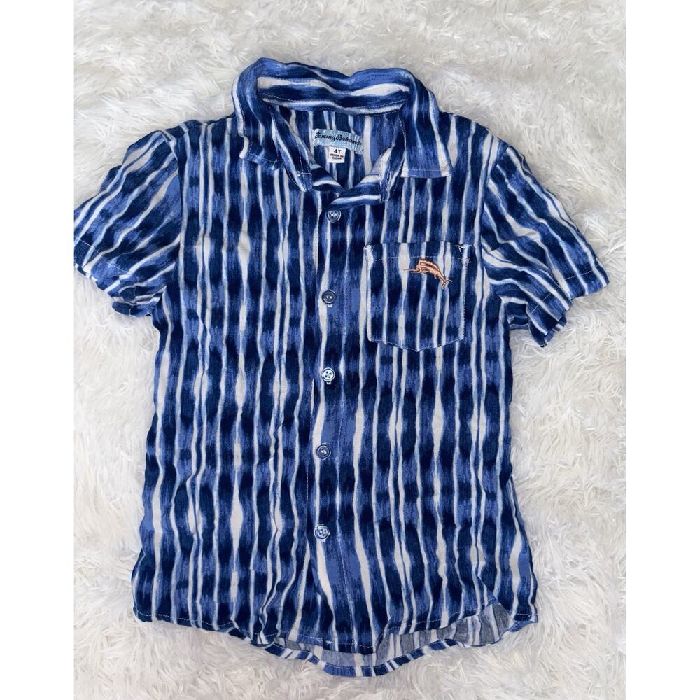 Tommy Bahama Boys 4T Blue Tie Dye Rayon Button Down. Adorable, Exc. Cond